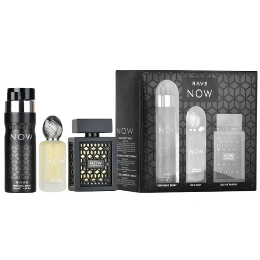 SET LATTAFA Rave now black men ( 3 PC) 3.4 OZ EDP / 6.8 OZ PERFUME SPY / 1.7 OZ HAIRMIST